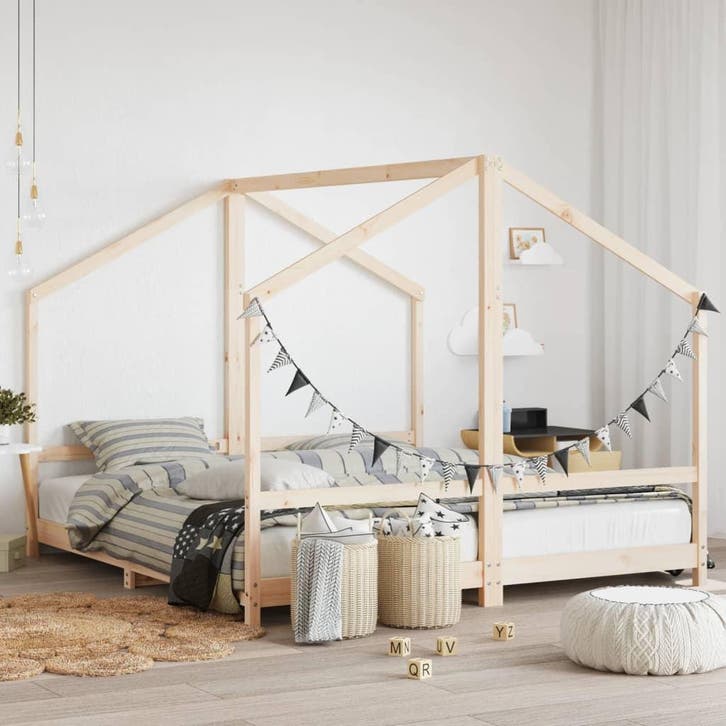 vidaXL Kinderbedframe 2x(90x200) cm massief grenenhout, Kinderen en Baby's, Kinderkamer | Bedden, Nieuw, Verzenden