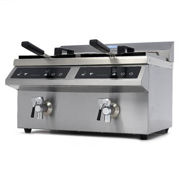 Inductie frituurpan | 60–190°C | RVS | 2 x 8 liter bakken |, Verzenden