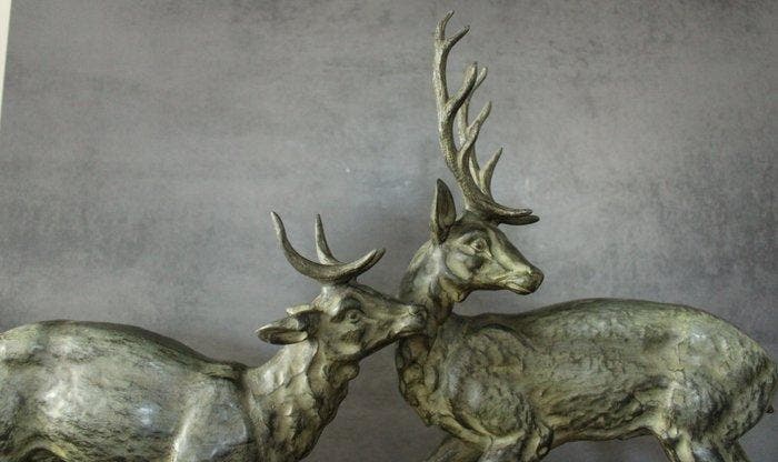 Gilot - Beeld, Groot beeld herten - 42 cm - Brons, Onyx, Antiquités & Art, Art | Objets design