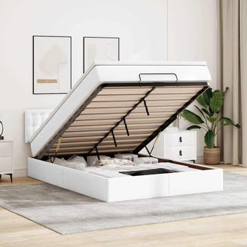vidaXL Bed poef met matrassen en LEDs 140x190cm kunstleer, Verzenden