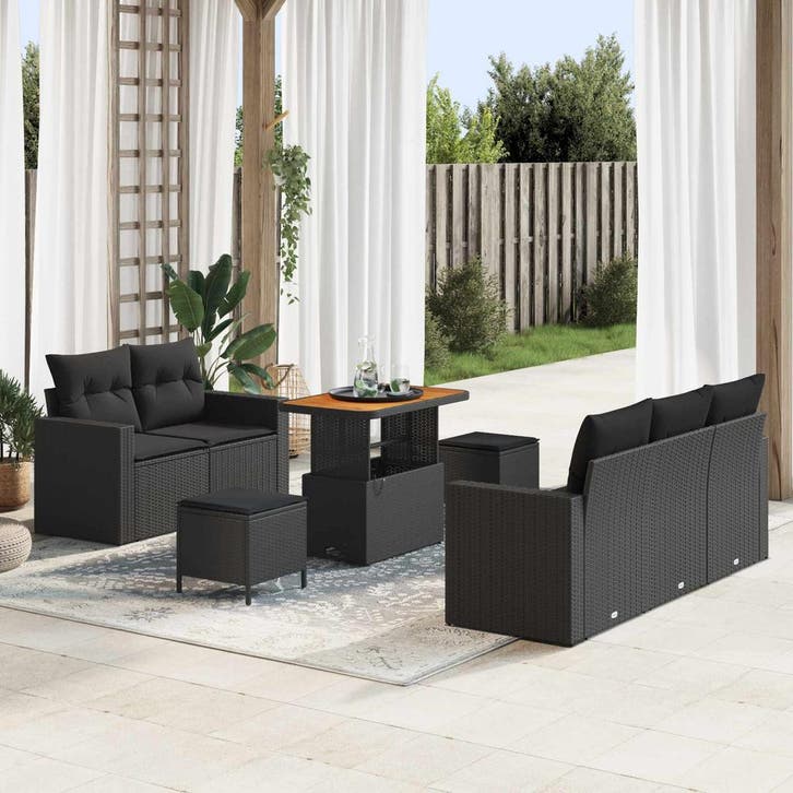 vidaXL Tuinbank Set 8 st 5-Aantal zitplaatsen Zwart poly, Tuin en Terras, Tuinsets en Loungesets, Nieuw, Verzenden