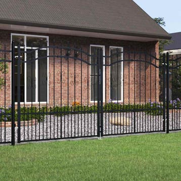 vidaXL Hekpoort KAMPEN met speerpunt zwart 302x150 cm staal, Verzenden, Nieuw