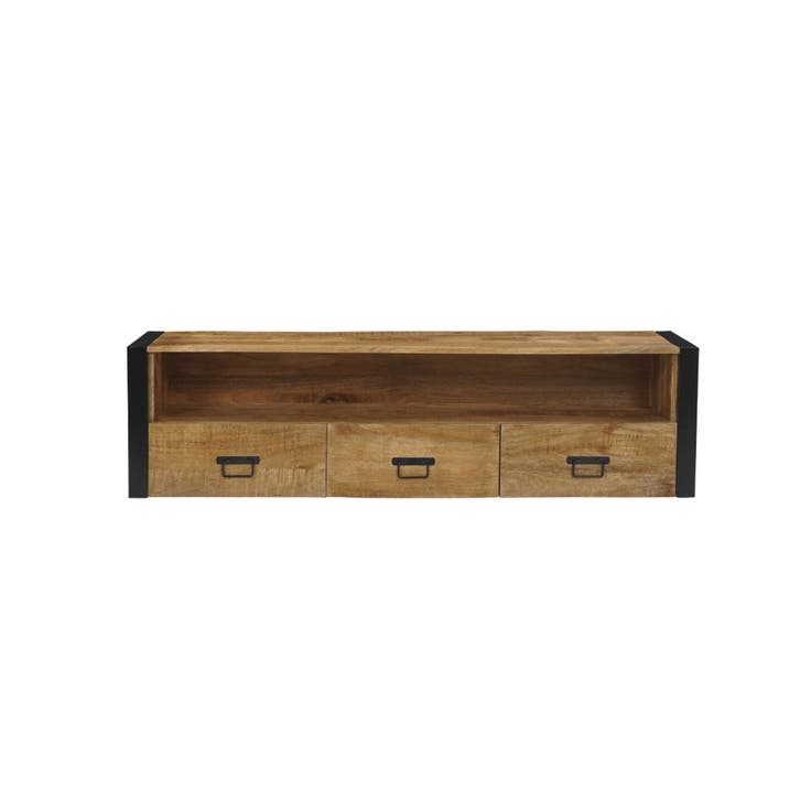 Tv-meubel Mangohout Zwevend Britt 150 cm, Huis en Inrichting, Kasten |Televisiemeubels, Nieuw, Overige houtsoorten, Verzenden