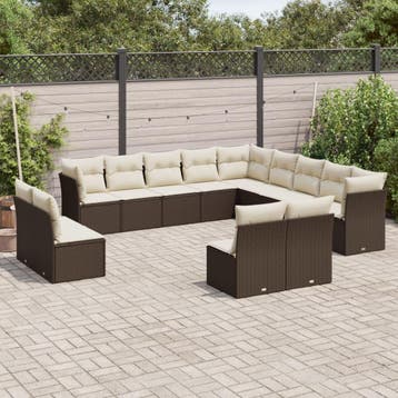 vidaXL 13-delige Loungeset met kussens poly rattan bruin, Verzenden, Loungeset