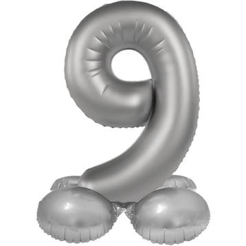 9 Jaar Cijfer Ballon Zilver 41cm, Verzenden, Nieuw