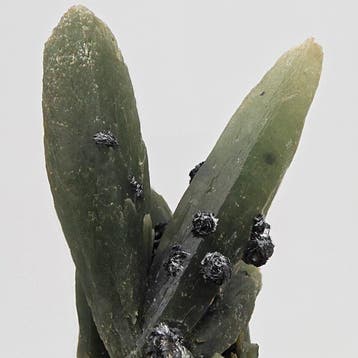 Groene prasiolietkwarts met rozetten van glanzend hematiet,