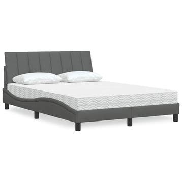 vidaXL Bed met matras Hanko stof donkergrijs 140x200 cm, Verzenden, Nieuw