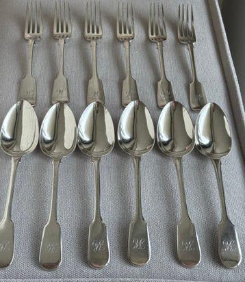 Bestekset voor 6 personen - “Old English” - .925 zilver, Antiek en Kunst
