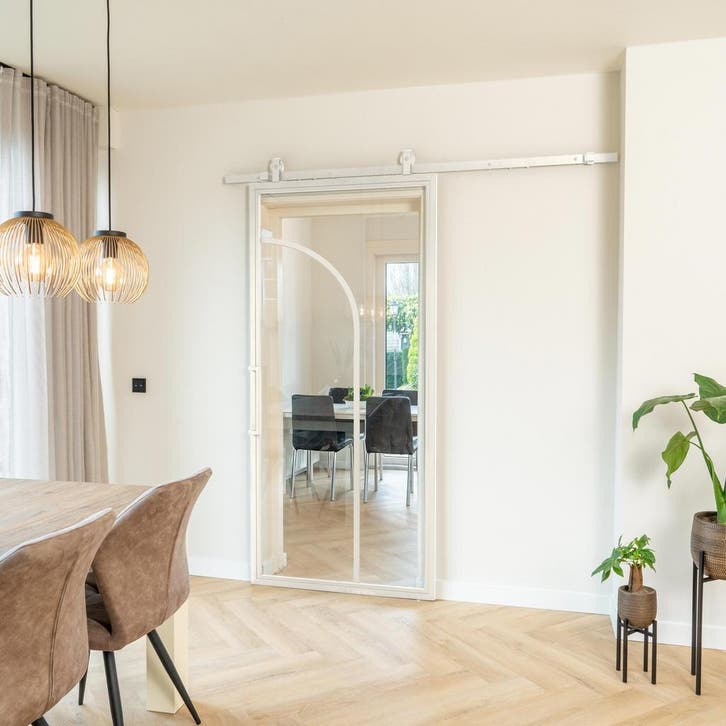 Stalen Schuifdeur - Wit - 2 Vlaks rond - Helder, Doe-het-zelf en Bouw, Raamkozijnen en Schuifdeuren, Nieuw, 75 tot 150 cm, Metaal