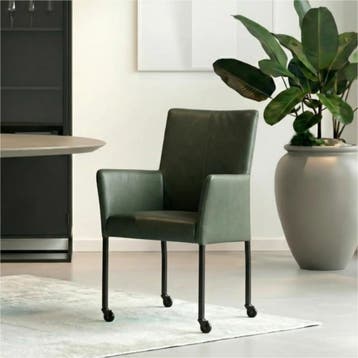 Set van 6 Leren eetkamerstoelen Comfort met wieltjes en, Ophalen of Verzenden, Nieuw, Leer