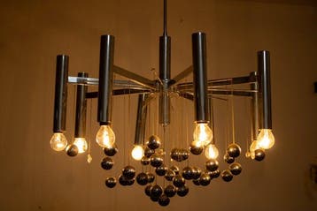 Kroonluchter - Space Age in Chrome met hangende bollen -