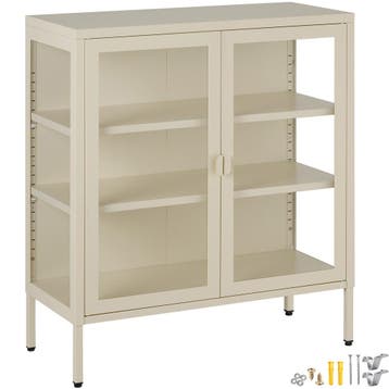 tectake metalen vitrinekast - crème, Verzenden