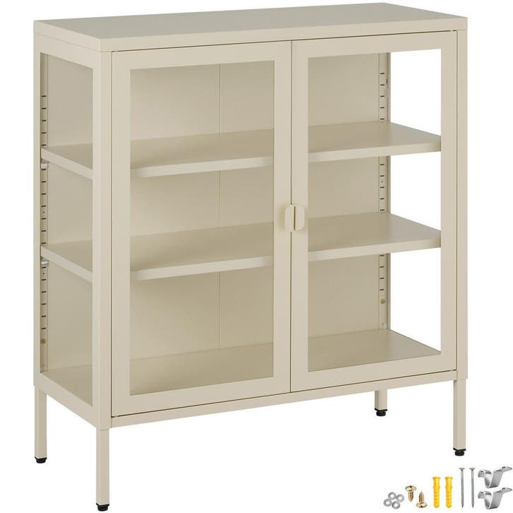 tectake metalen vitrinekast - crème, Maison & Meubles, Armoires | Mobilier de télévision, Envoi