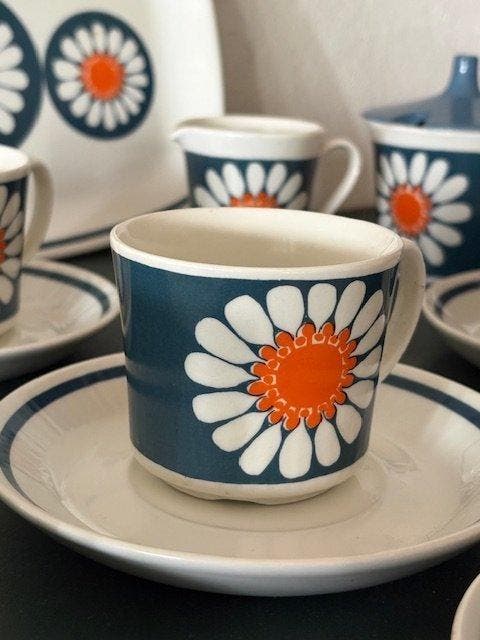 Theeservies (18) - Delfts blauw - Vintage-dienst, Antiquités & Art, Antiquités | Meubles | Tables