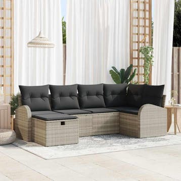 vidaXL Bankstel 6 st Lichtgrijs poly rattan, Verzenden, Nieuw