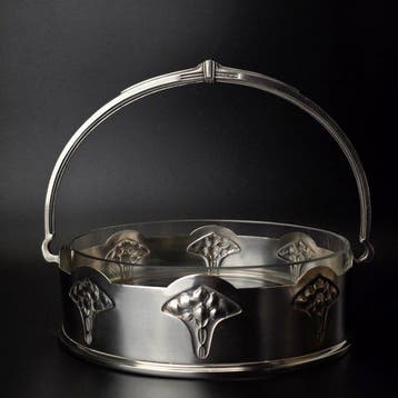 Art Nouveau - Panier de friandises - Plaqué(e) argent, Verre
