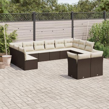vidaXL 12-delige Loungeset met kussens poly rattan bruin, Verzenden, Nieuw, Loungeset