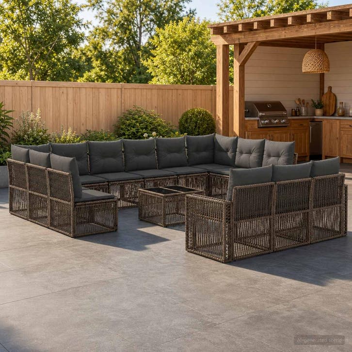vidaXL Tuinbank Set 14 st Grijs en Donkergrijs poly rattan, Tuin en Terras, Tuinsets en Loungesets, Nieuw, Verzenden
