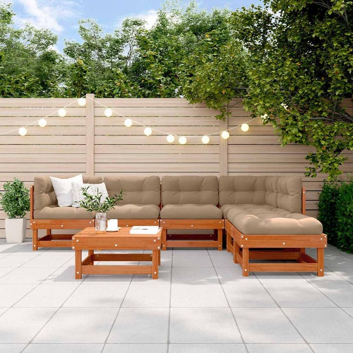vidaXL Tuin loungeset 7 pcs Wasbruin Massief grenenhout, Tuin en Terras, Tuinsets en Loungesets, Loungeset, Nieuw, Verzenden