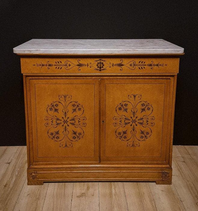 Credenza - Esdoorn, Marmer - Meubel gemaakt van esdoornhout,, Antiek en Kunst, Curiosa en Brocante