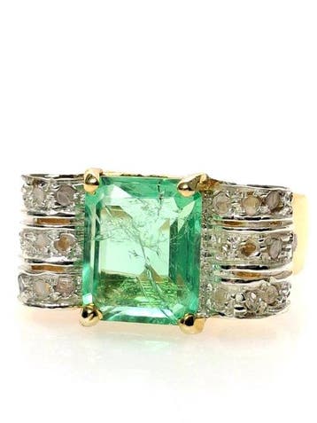 Zonder minimumprijs - Ring - 9 kt. Zilver, Geel goud Smaragd, Nieuw