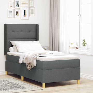 vidaXL Boxspring bed met hoofdeinde Donkergrijs 90 x 190 cm, Verzenden, Nieuw