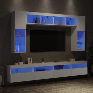 vidaXL 8-delige tv-wandmeubelset met LED-verlichting wit, Verzenden