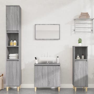 vidaXL 3-delige Badkamermeubelset bewerkt hout grijs sonoma, Verzenden, Nieuw