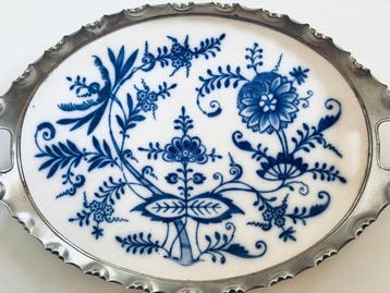 Dienblad - Porselein, Metaal - Gedecoreerd dienblad, Antiek en Kunst