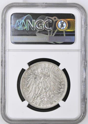 Duitsland, Württemberg Wilhelm II. 3 Mark 1914 - NGC AU58