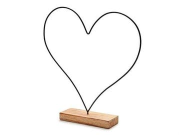 Metalen frame Hart op houten voet Zwart ca. 44 cm, Nieuw
