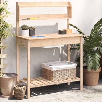 vidaXL Oppottafel met spoelbak 147,5x44x139,5 cm massief, Verzenden