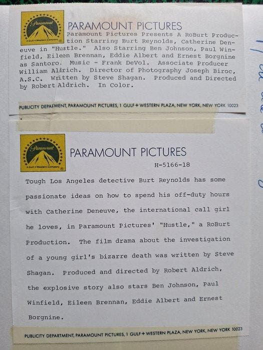 Paramount Pictures - Catherine Deneuve & Burt Reynolds,, Verzamelen, Film en Tv
