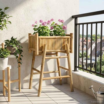 vidaXL Tuin Planter met houder Naturel 50 x 38 x 74 cm, Tuin en Terras, Verzenden, Nieuw