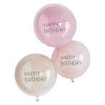 Roze Happy Birthday Ballonnen Dubbellaags 45cm 3st, Verzenden