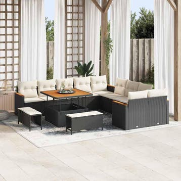 vidaXL Tuinbank Set 13 st 12-Aantal zitplaatsen Zwart poly, Verzenden