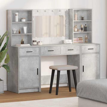 vidaXL Dressing tafel set met LED 3 st Beton Grijs Bewerkt, Huis en Inrichting, Verzenden, Nieuw