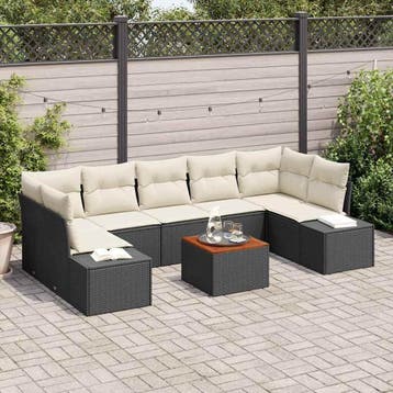 vidaXL Tuinbank Set 8 st Zwart en Crème poly rattan, Tuin en Terras, Verzenden, Nieuw