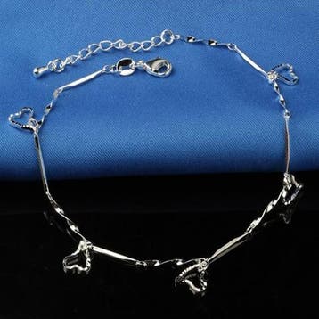 Fako Bijoux - Enkelbandje Verzilverd - Open Hartjes Staafjes, Handtassen en Accessoires, Enkelbandjes en Enkelkettinkjes, Verzenden
