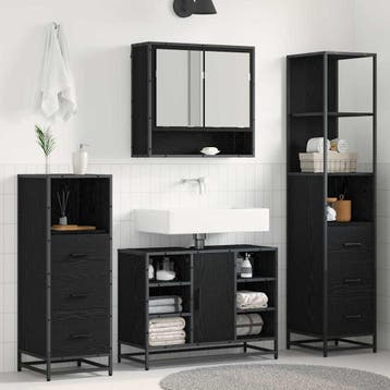vidaXL Badkamermeubel Set 4 st Zwart Eiken 80 x 33 x 60 cm, Verzenden, Nieuw