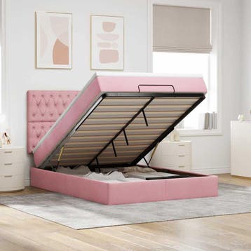 vidaXL Ottoman bed met matrassen 140x200cm fluweel roze, Verzenden, Nieuw