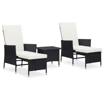 vidaXL 3-delige Loungeset met kussens poly rattan zwart, Verzenden, Nieuw, Loungeset