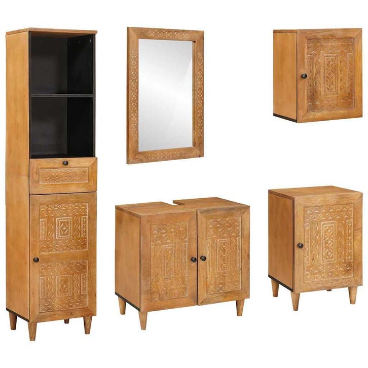 vidaXL Badkamermeubel Set 5 st Bruin 38 x 33 x 160 cm, Huis en Inrichting, Badkamer | Badkamermeubels, Nieuw, Verzenden