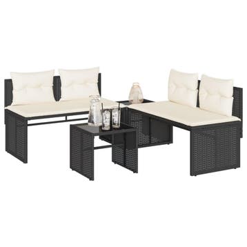 vidaXL 4-delige Loungeset met kussens poly rattan zwart, Tuin en Terras, Verzenden, Nieuw, Loungeset