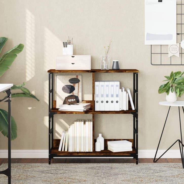 vidaXL Boekenrek 78,5x33x82 cm bewerkt hout gerookt, Huis en Inrichting, Kasten | Boekenkasten, Nieuw, Verzenden