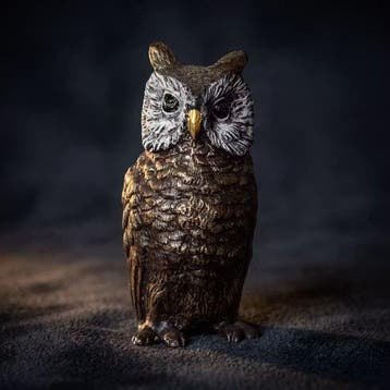 Beeld, Zeer fijn gedetailleerde uil - 7.5 cm - Brons