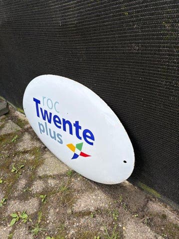 Groot bol emaille reclamebord ROC Twente Plus – ovaal – 80