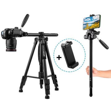 3-in-1 driebeenstatief 167cm met monopod en horizontale arm, Inclusief draagtas, Overige merken, Verzenden, Nieuw