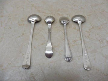 Cuillère (4) - Cuillères à moutarde/à sel en argent - argent, Antiquités & Art