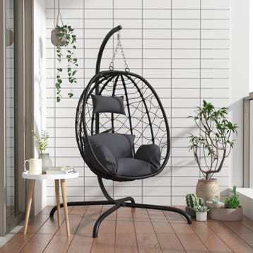 vidaXL Hangende Ei-stoel met Kussen Antraciet Poly Rattan &, Tuin en Terras, Verzenden, Nieuw